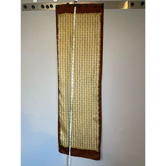 Glentex long silk scarf white brown trim gold chain pattern vintage - Picture 5 of 6